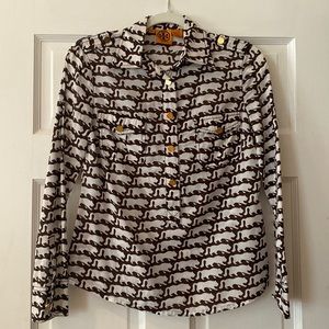 Tory Burch Panther Silhouette Print Shirt. Sz4.